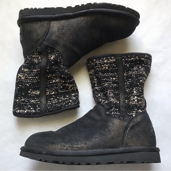 UGG Lyla Charcoal Suede Metallic Knit Boots Size 6 - Picture 8 of 8